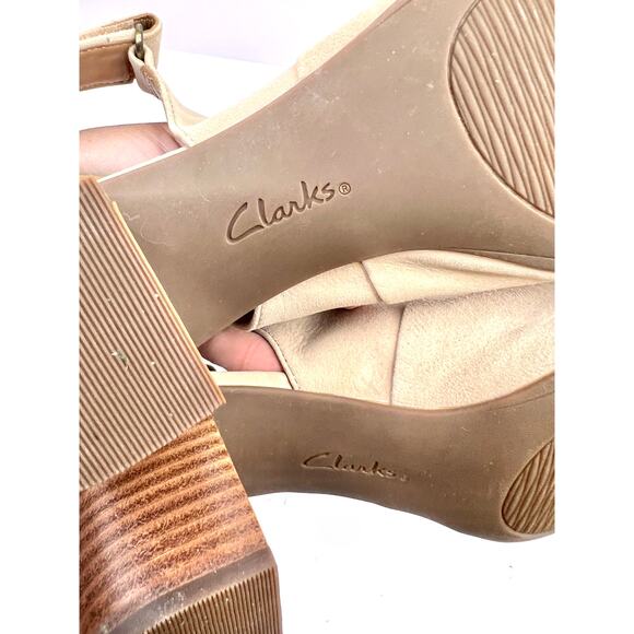 Clarks 9.5M Ralene Shine Sand Suede Slingback Heels Sandals - Picture 8 of 8